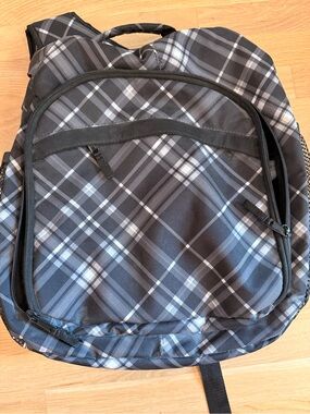 Men's Black & Gray Plaid Backpack - Casual Everyday Bag